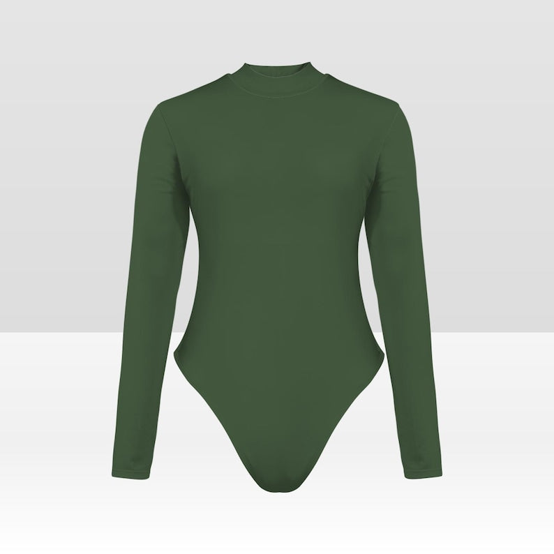 Dark Green Long Sleeve Open Back Swimsuit With Thumb Holes - Etsy
