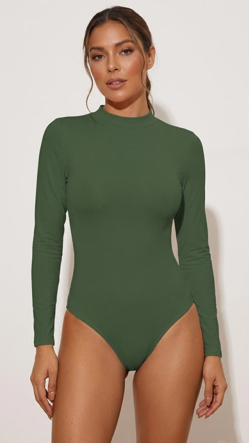 Dark Green Long Sleeve Open Back Swimsuit With Thumb Holes - Etsy