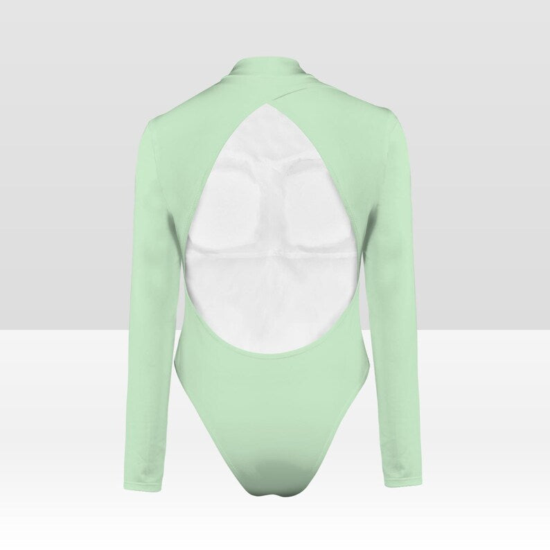 Mint Long Sleeve Open Back Swimsuit, One-piece Surf Swimwear, Front Lined, Removable Padding - Etsy